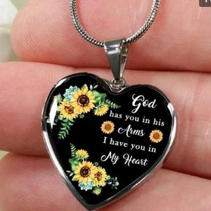God Has You In His Arms Heart sunflower Necklace approximately 20"